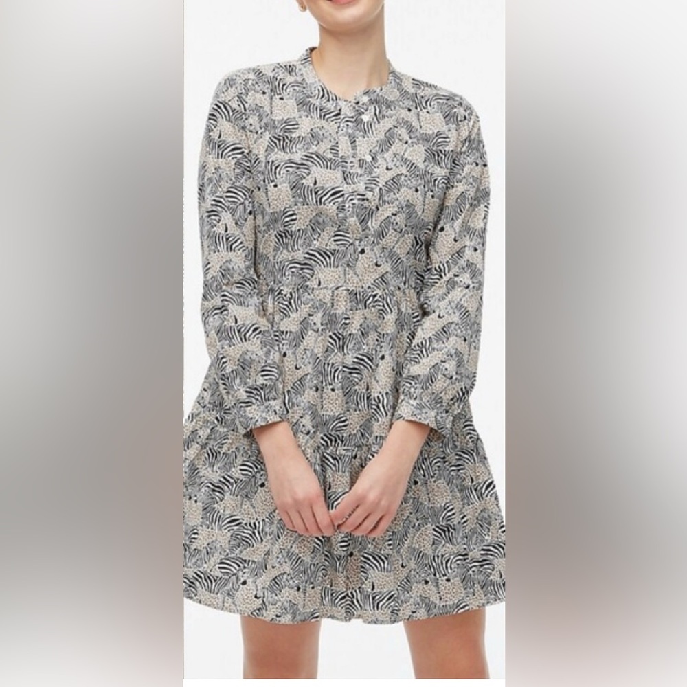 J. Crew Animal Print Tiered Mini Dress in Cotton Poplin size S
